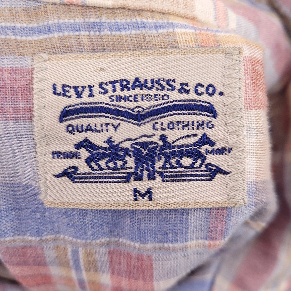 Vintage Levis Shirt Mens Medium Blue Red Plaid White Tab Fortrel Western Work - Picture 3 of 11